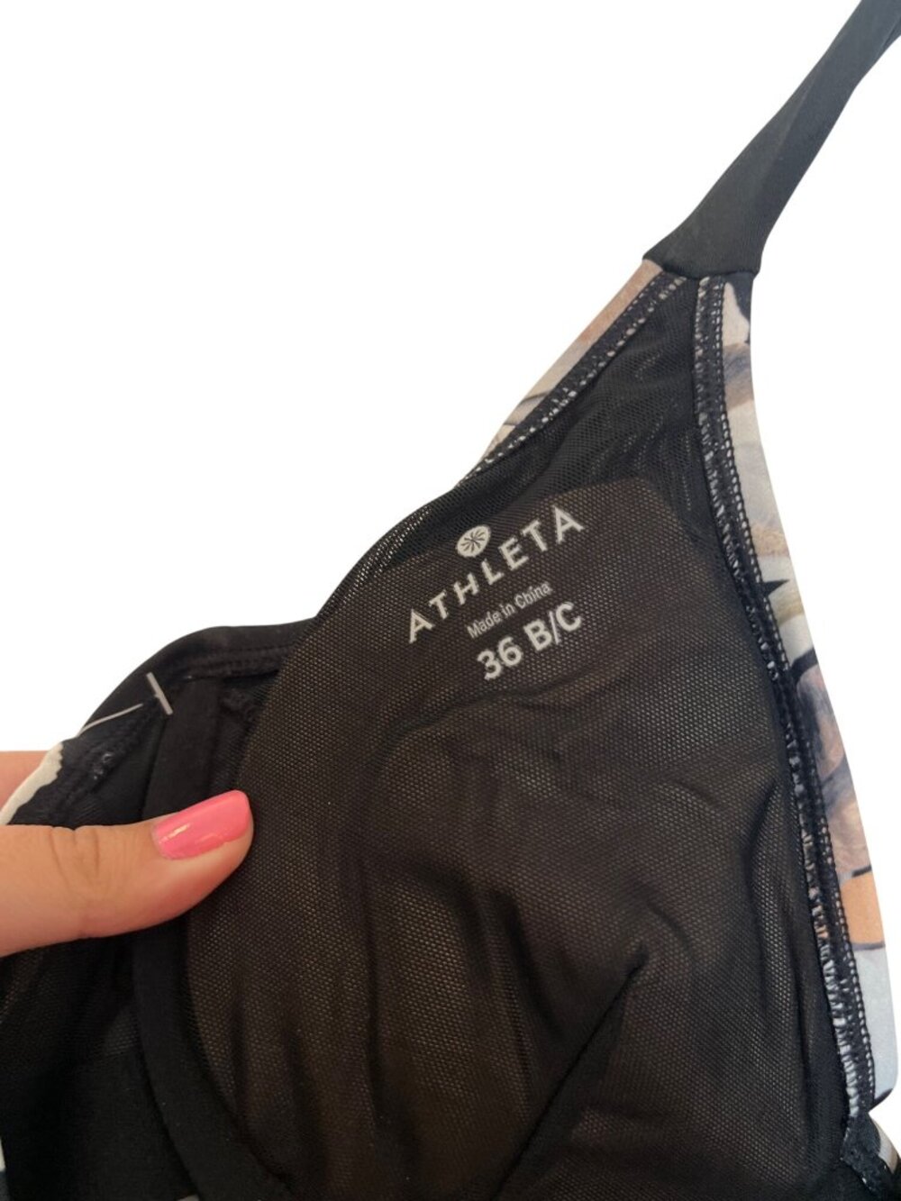 Athleta Black Floral Halter Tankini Top 36 B/C With Padded Cups & Adjustable Tie - Picture 5 of 6